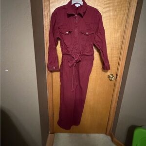 Women's Burgundy denim Jumpsuit size medium cropped length